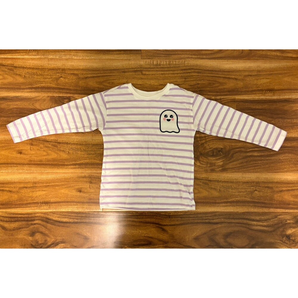 Old Navy Purple/White Striped Long Sleeved Halloween Ghost Shirt, Size 5T